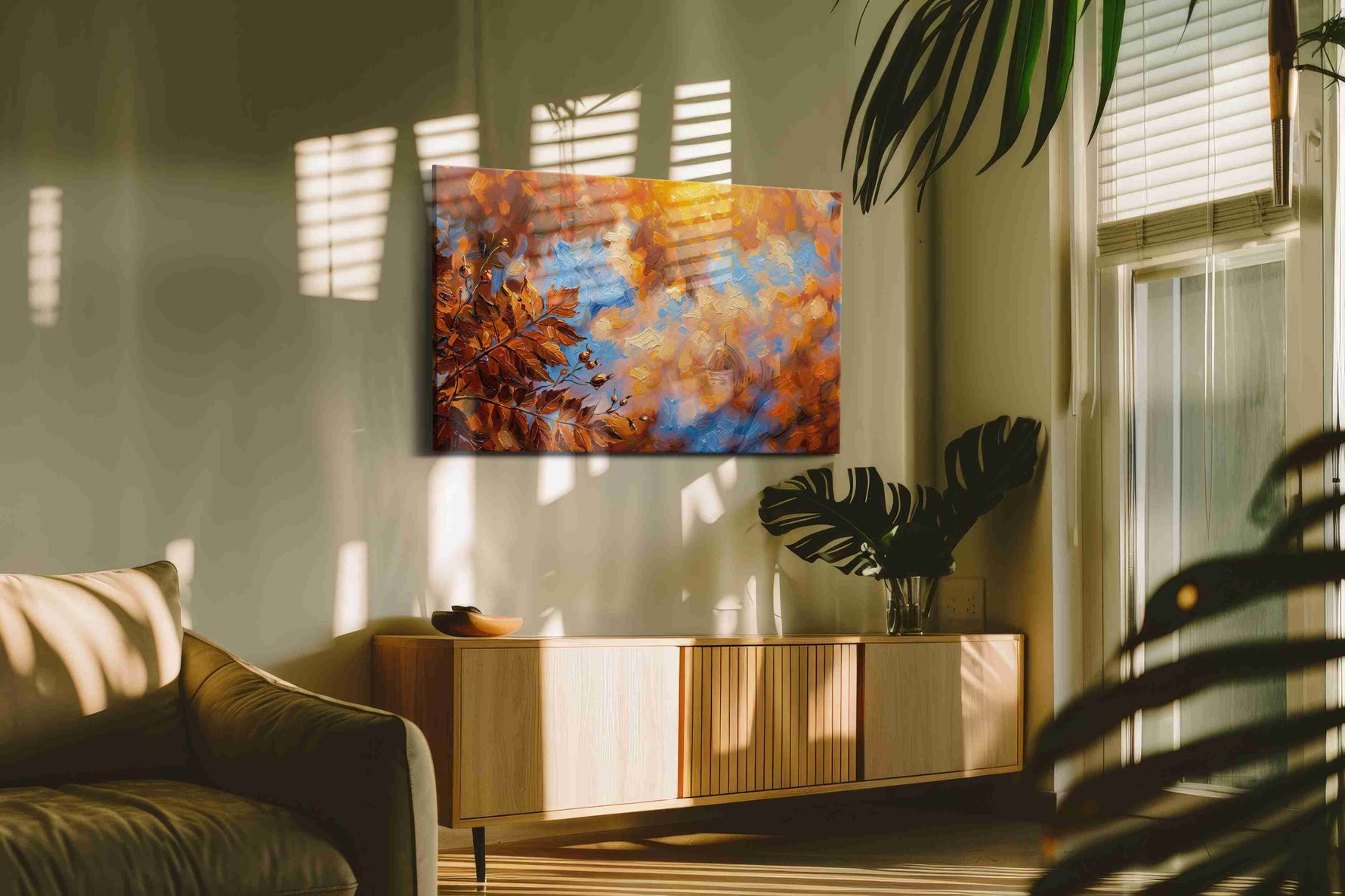 Autumn Whispers at Dawn autumn canvas print in a hung canvas mockup