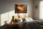 Autumn's Golden Embrace autumn canvas print, displayed in a bedroom