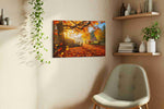 Autumn's Golden Embrace autumn canvas print, displayed in a living room