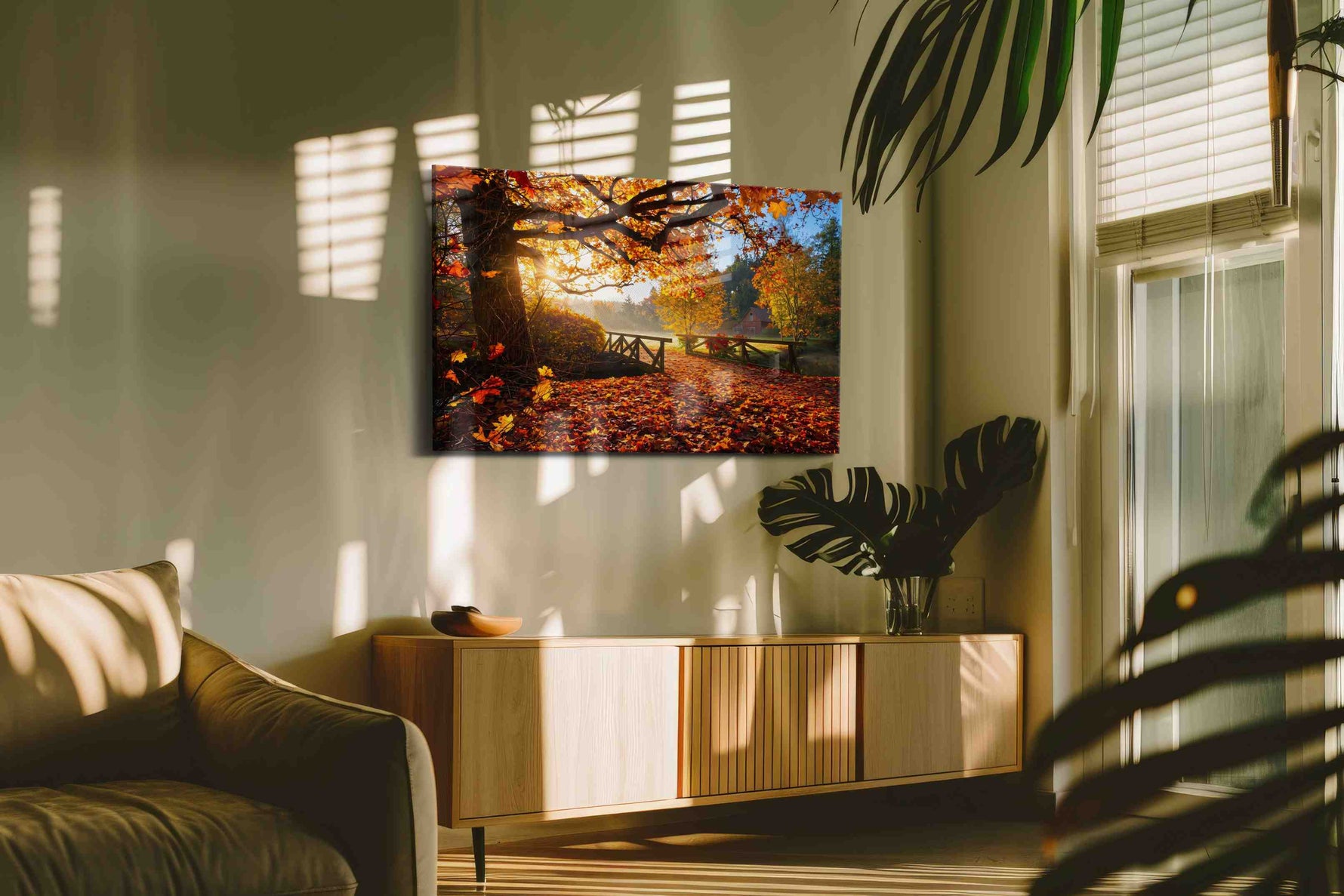 Autumn's Golden Embrace autumn canvas print in a hung canvas mockup