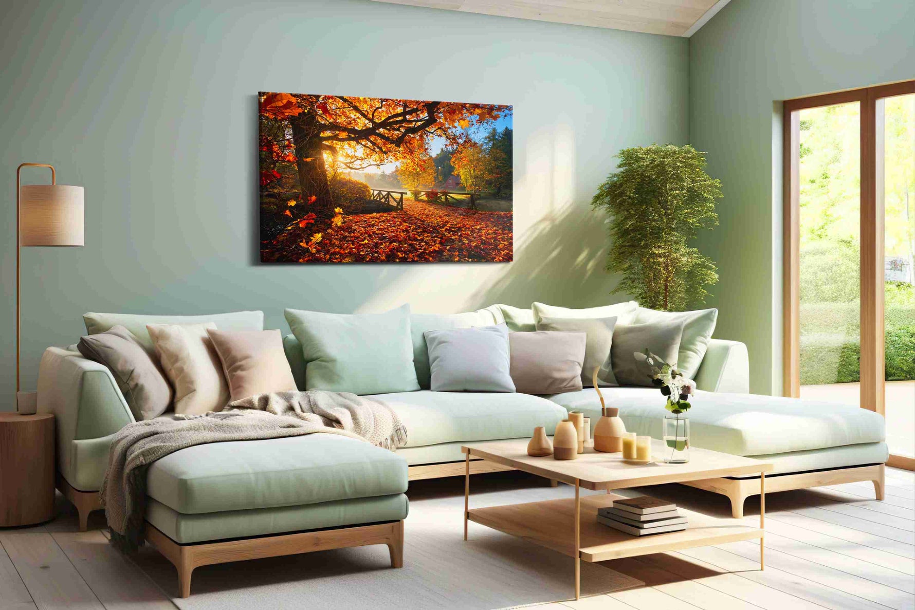 Autumn's Golden Embrace autumn canvas print, hanging on wall