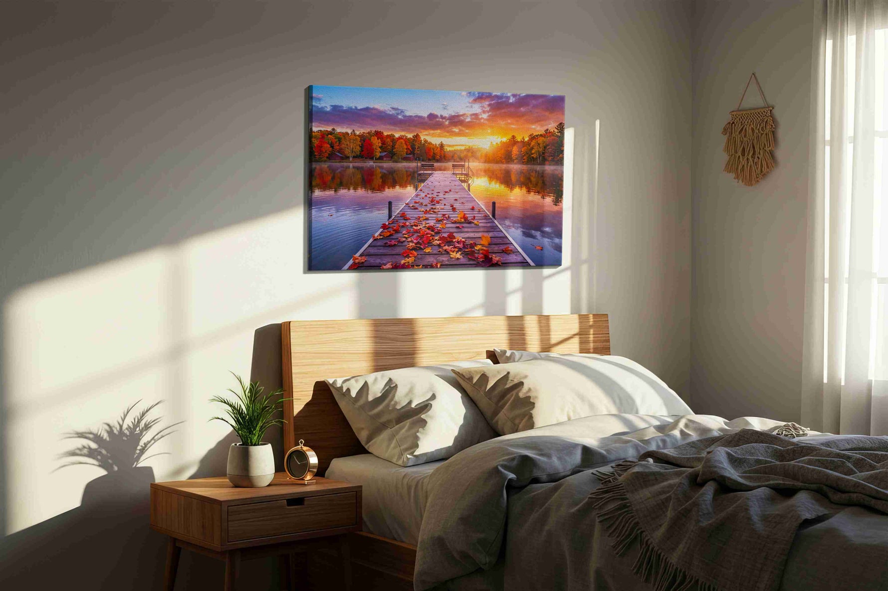 Autumn's Radiant Embrace autumn canvas print, displayed in a bedroom