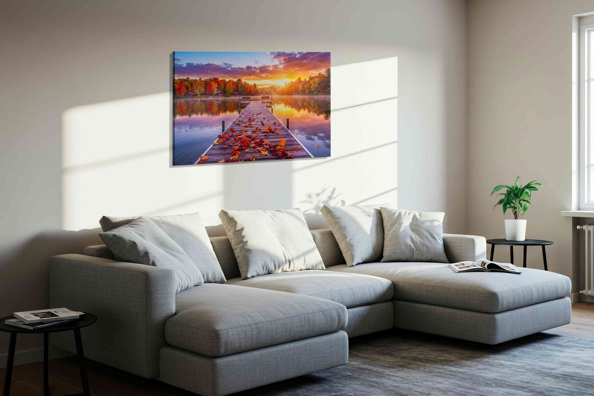 Autumn's Radiant Embrace autumn canvas print, displayed in a living room