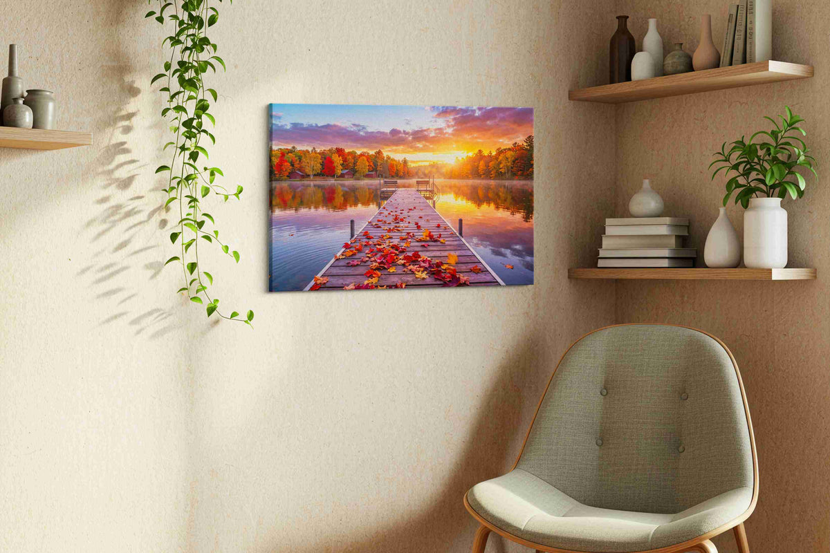 Autumn's Radiant Embrace autumn canvas print styled in a living room