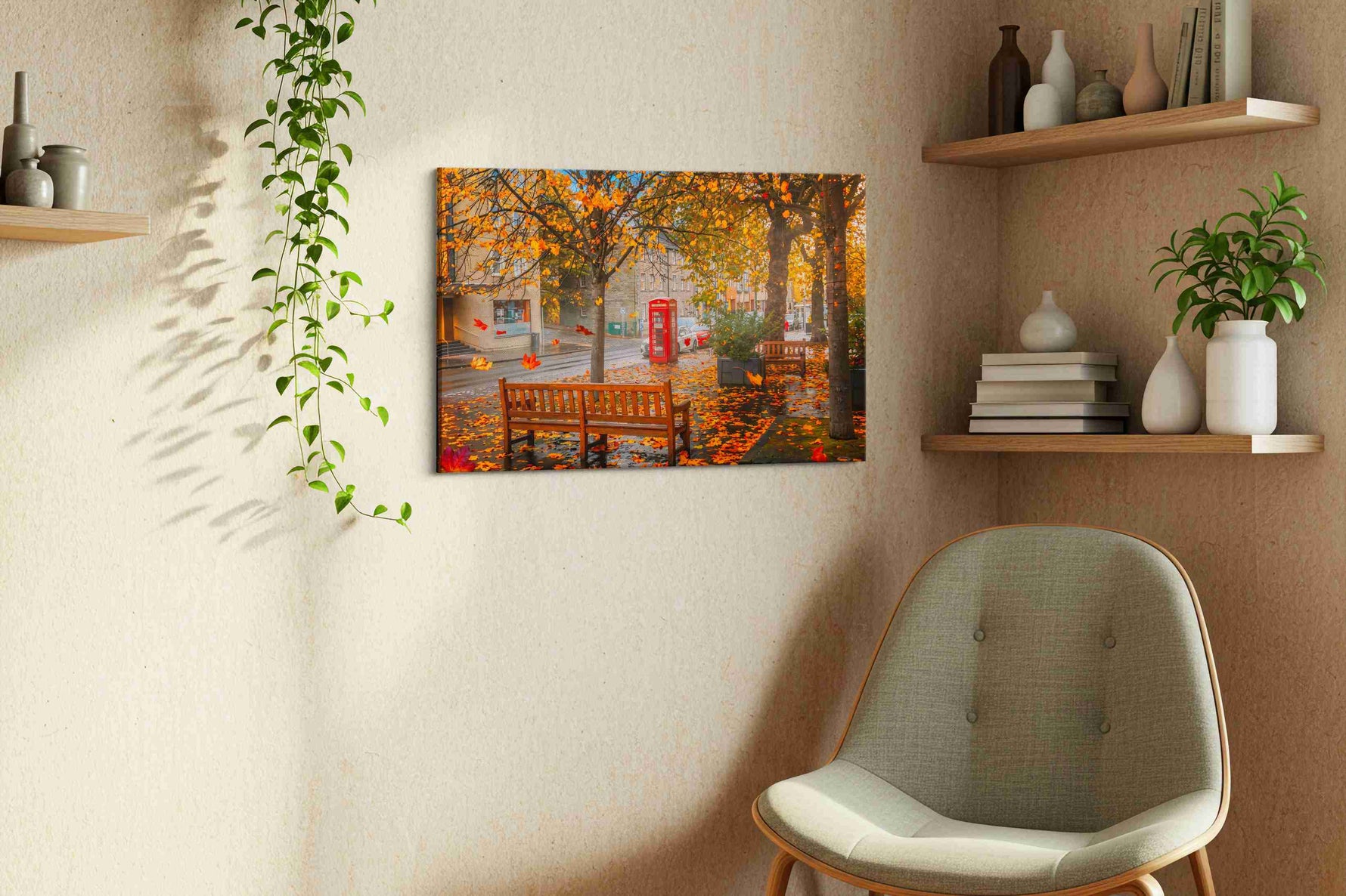 Autumn's Whisper in the City autumn canvas print, hanging on wall