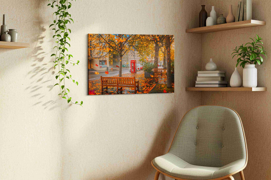 Autumn's Whisper in the City autumn canvas print, hanging on wall