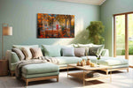 Autumn's Whisper in the City autumn canvas print shown in a wall scene