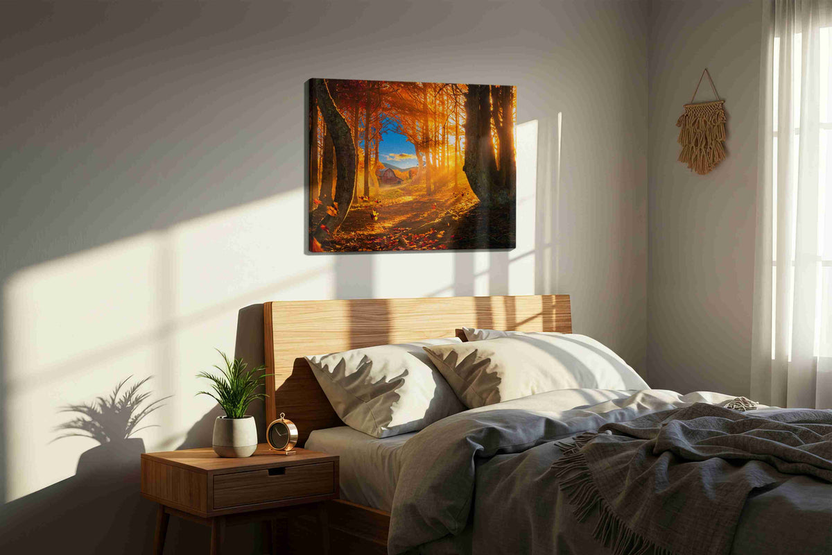 Enchanted Autumn Glow autumn canvas print, displayed in a bedroom