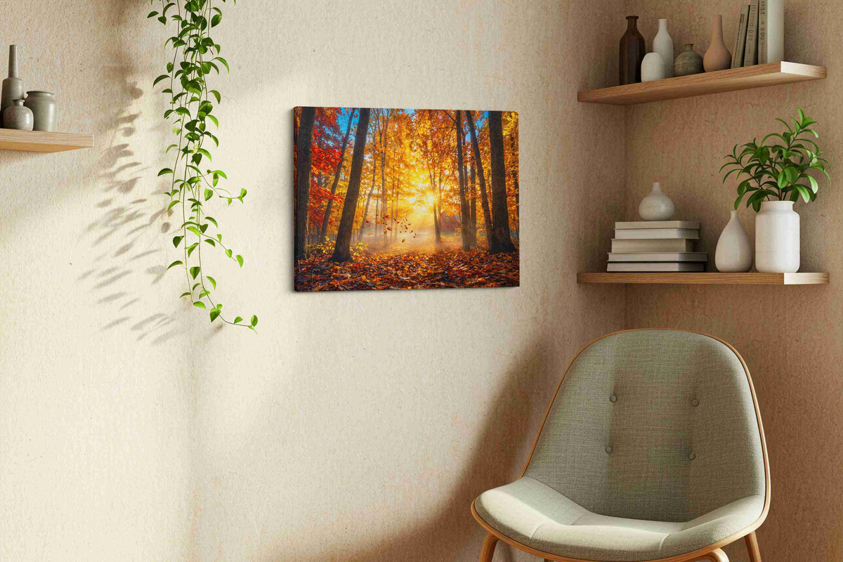 Ethereal Autumn Light autumn canvas print, displayed in a living room