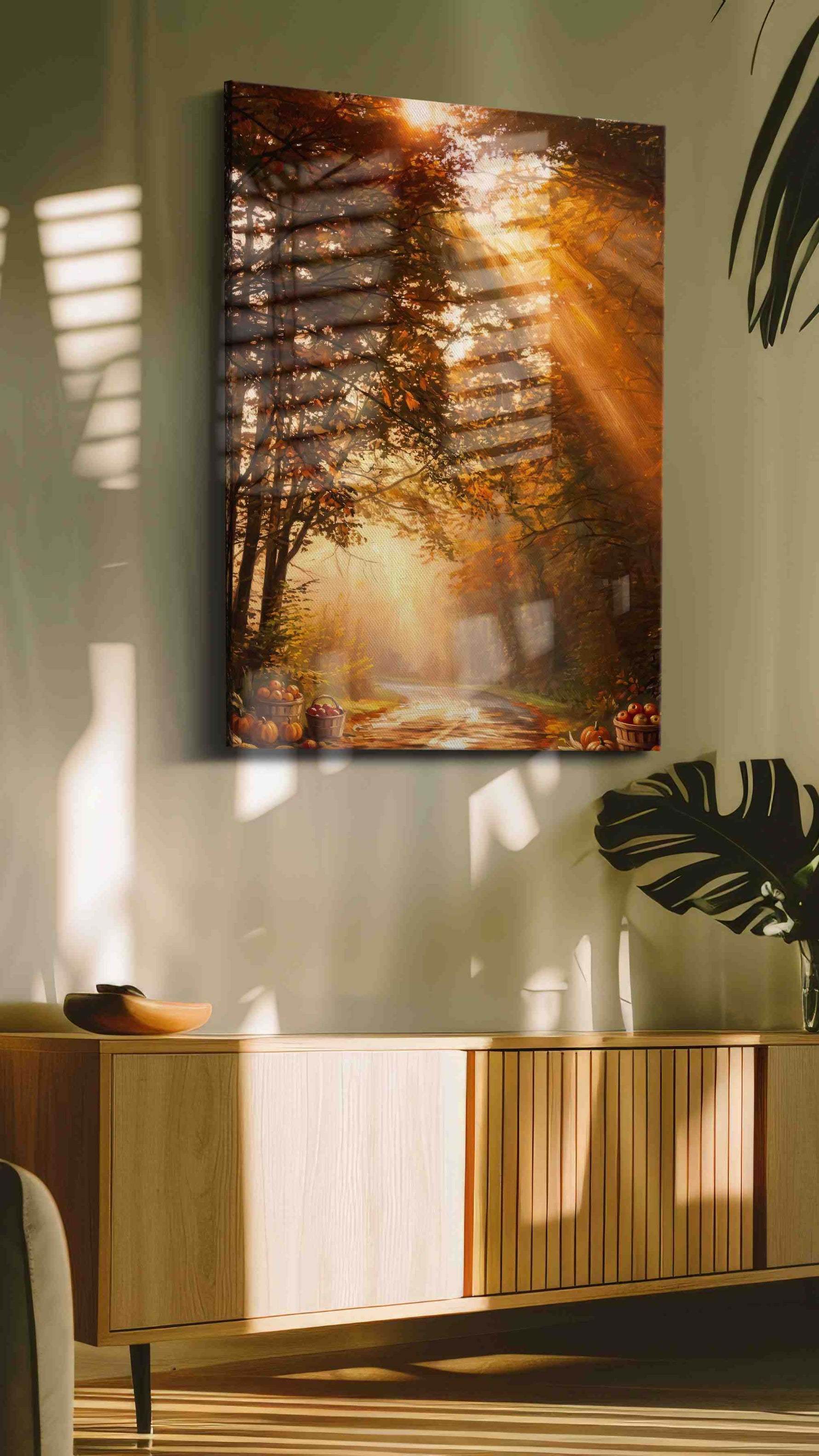 Golden Autumn Pathway autumn canvas print in a contemporary interior mockup