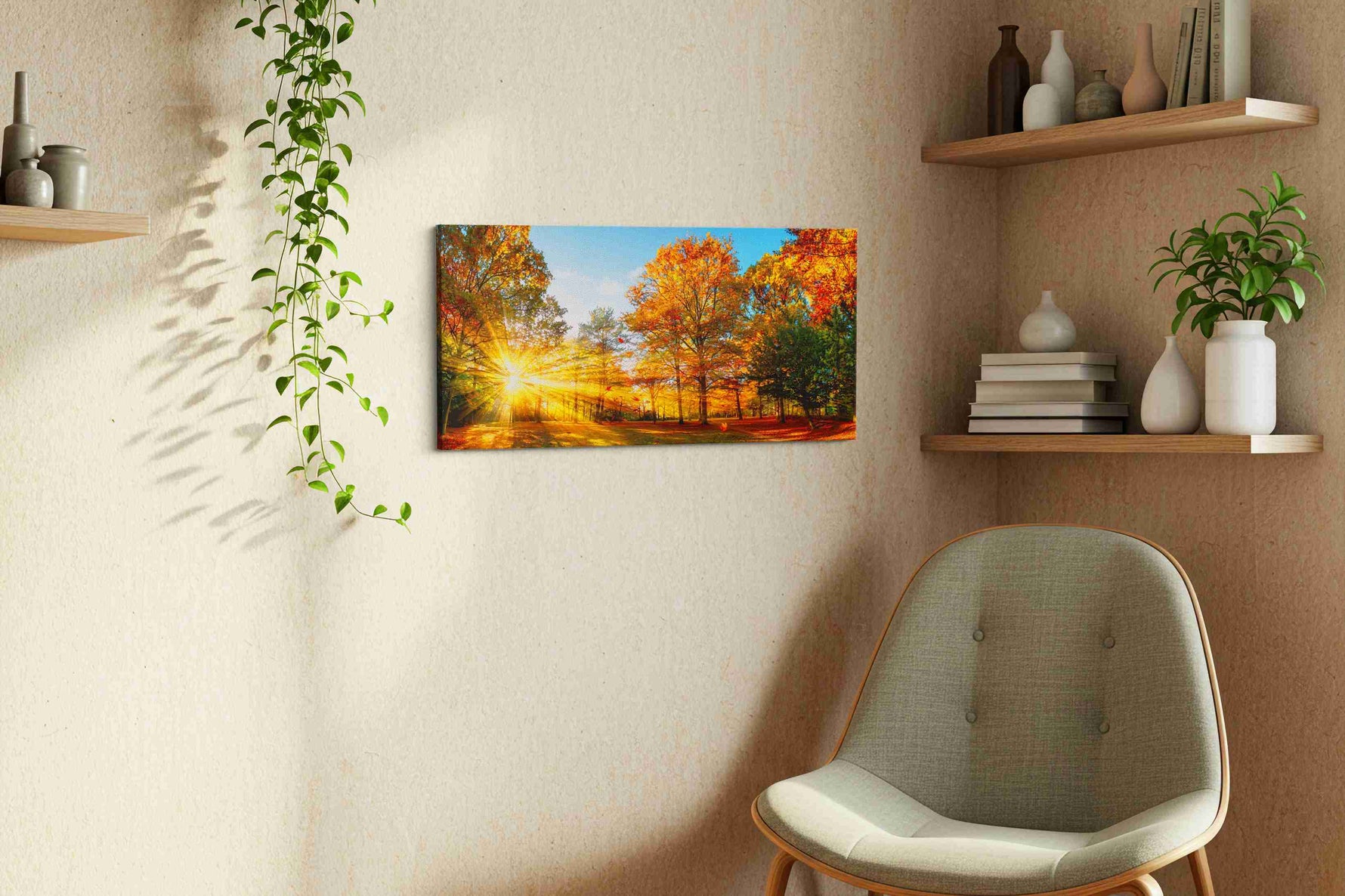 Golden Autumn Radiance autumn canvas print, displayed in a living room