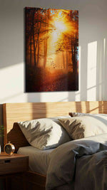 Golden Embrace of Autumn autumn canvas print, displayed in a bedroom