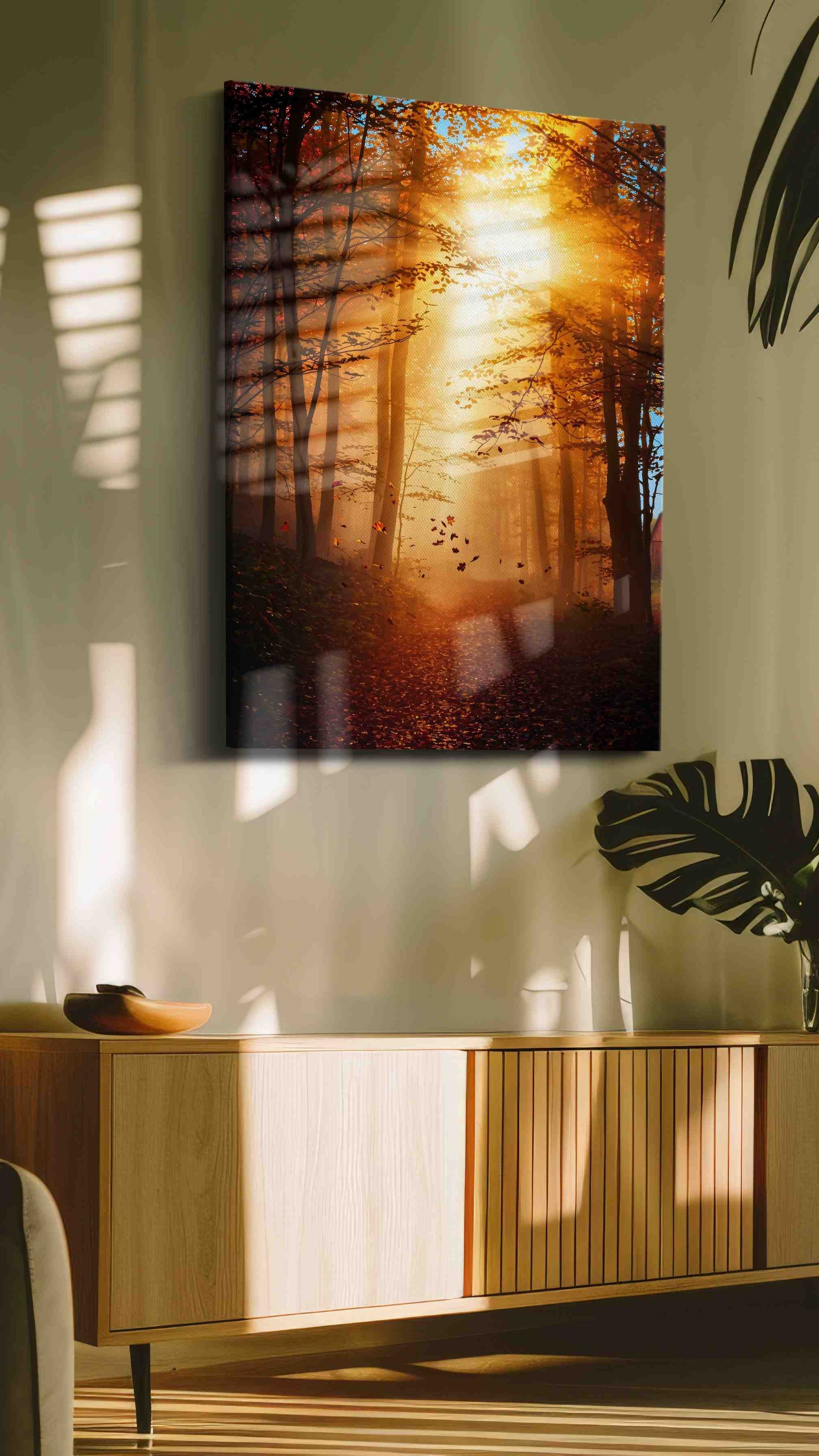 Golden Embrace of Autumn autumn canvas print in a hung canvas mockup