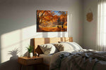 Golden Serenity of Autumn autumn canvas print, displayed in a bedroom