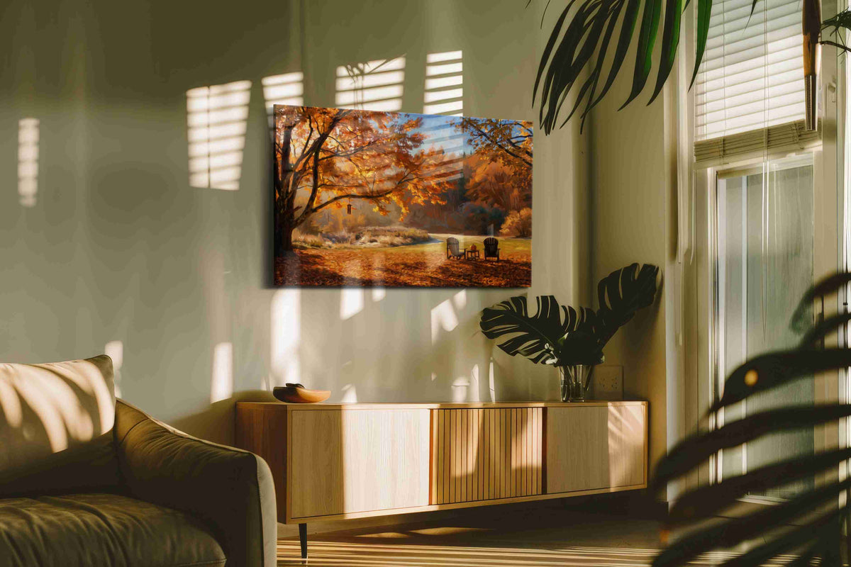 Golden Serenity of Autumn autumn canvas print in a hung canvas mockup