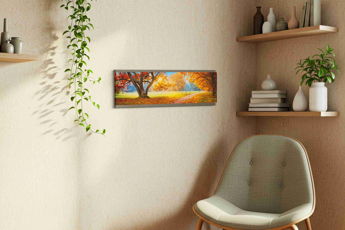 Golden Symphony of Autumn autumn canvas print styled in a living room