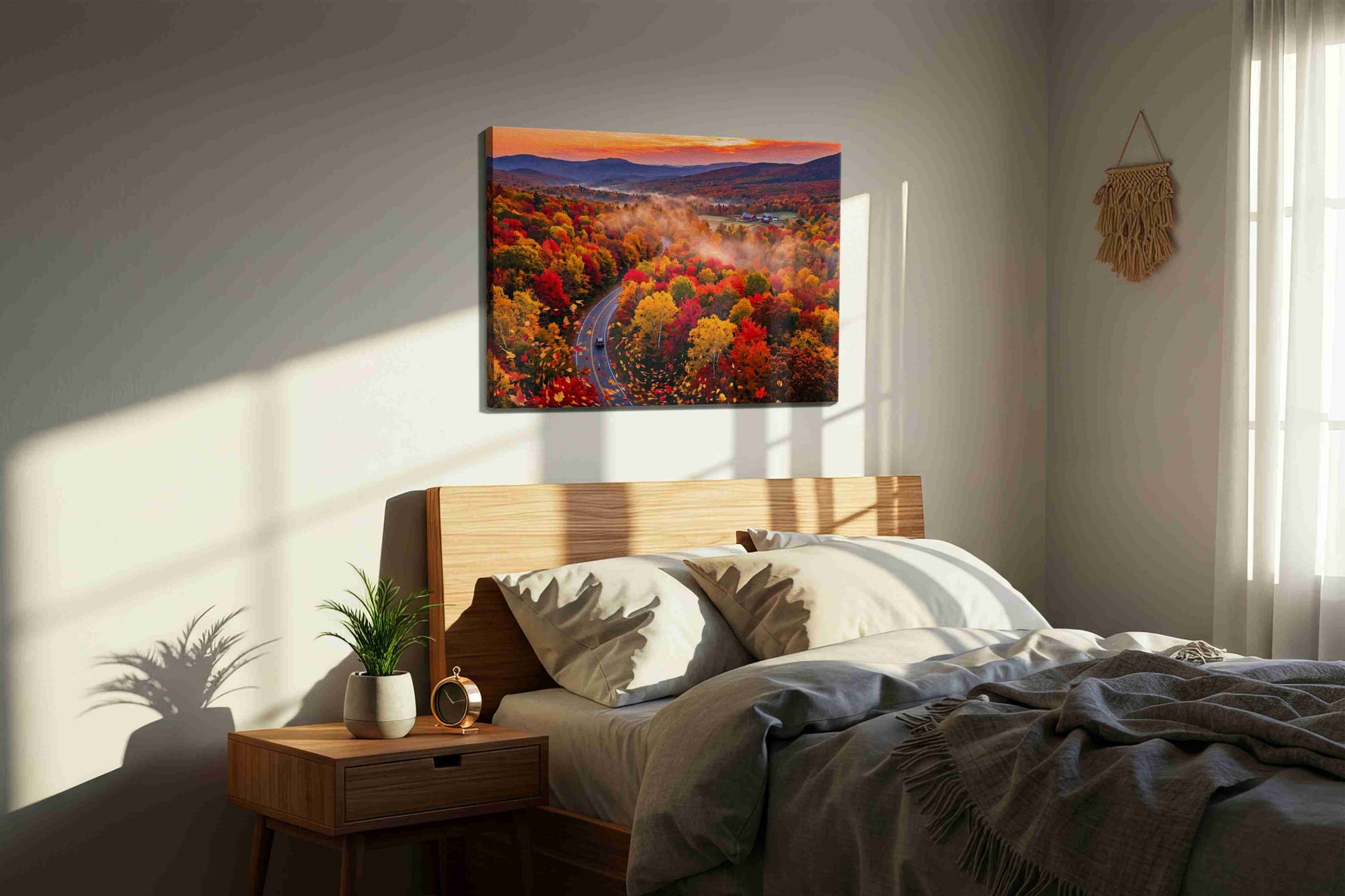 Vibrant Symphony of Autumn autumn canvas print, displayed in a bedroom