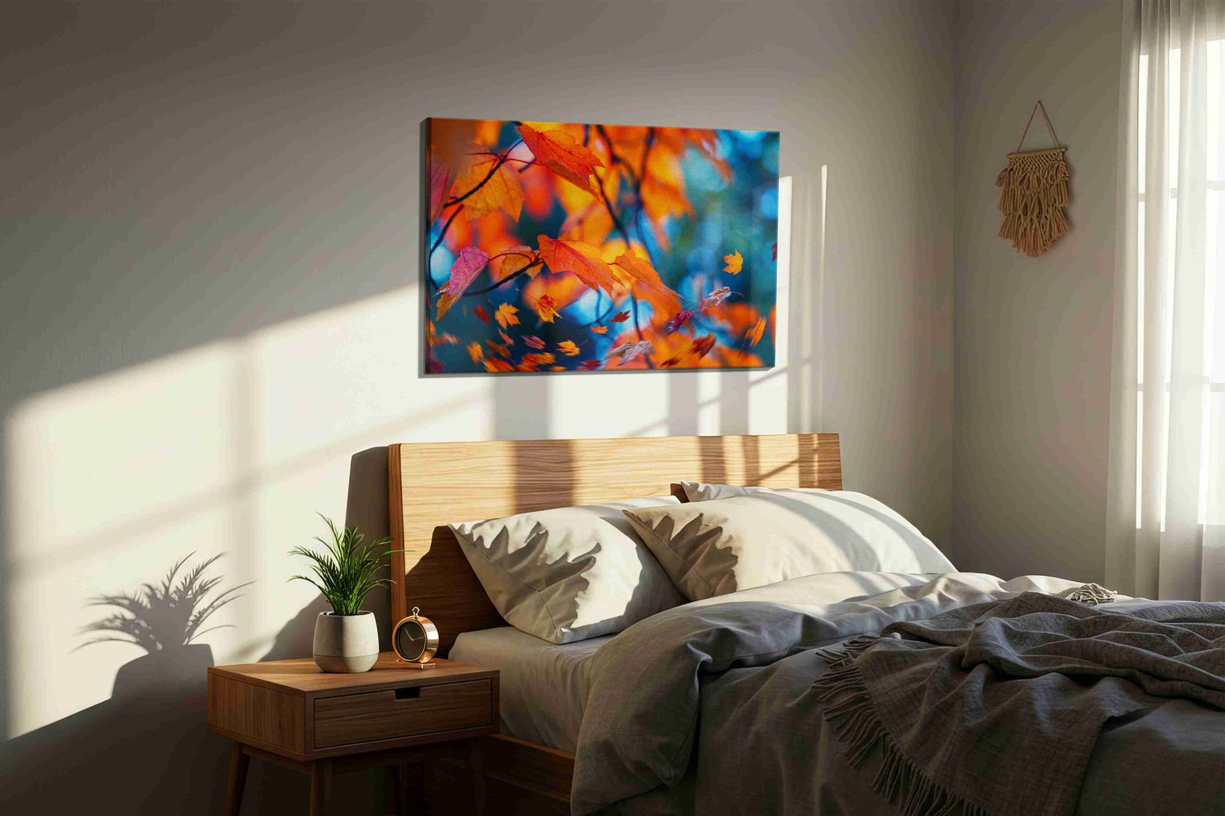 Whisper of Autumn Winds autumn canvas print, displayed in a bedroom