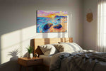 Dreamscape Shores at Sunset beach canvas print, displayed in a bedroom