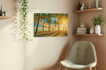 Golden Escape Under Palms summer canvas print, displayed in a living room