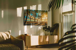 Golden Escape Under Palms summer canvas print, on wall, lifestyle preview