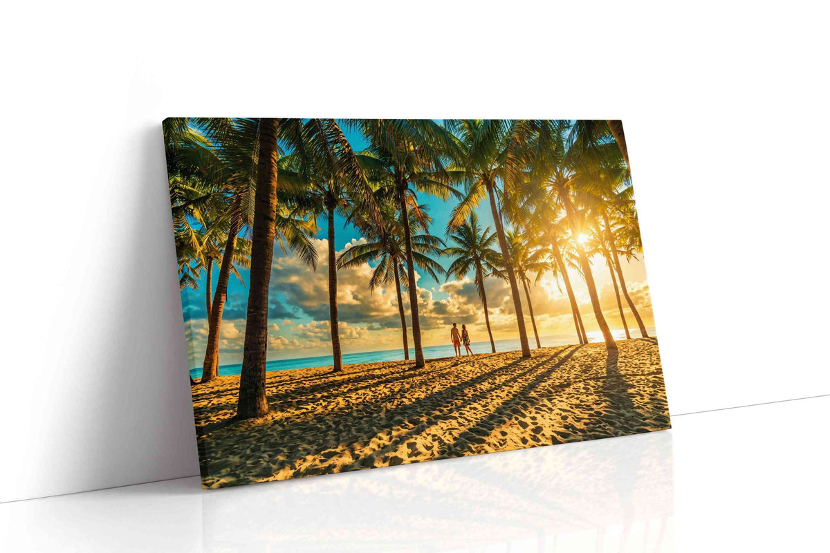 Golden Escape Under Palms summer canvas print, gallery-wrapped, ready to hang