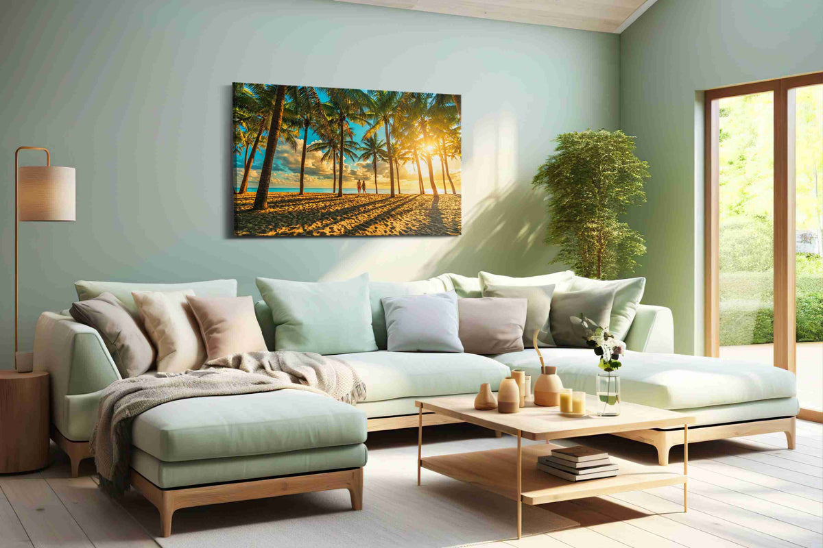 Golden Escape Under Palms summer canvas print, hanging on wall