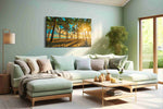 Golden Escape Under Palms summer canvas print, hanging on wall