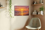 Golden Sunset Reverie beach canvas print, displayed in a living room