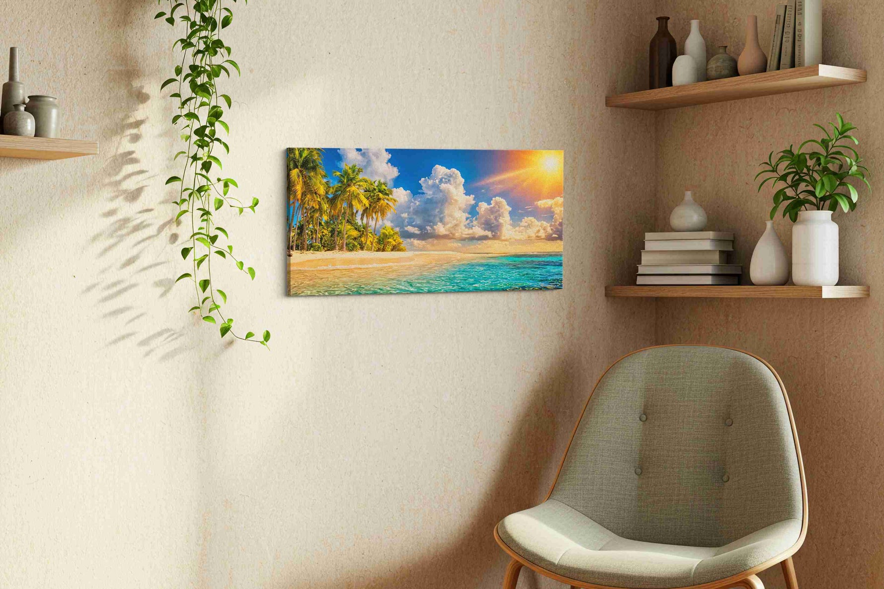 Radiant Tropical Paradise summer canvas print, displayed in a living room