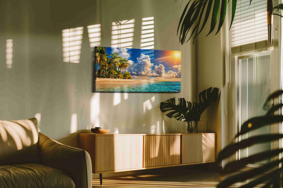 Radiant Tropical Paradise summer canvas print in a hung canvas mockup