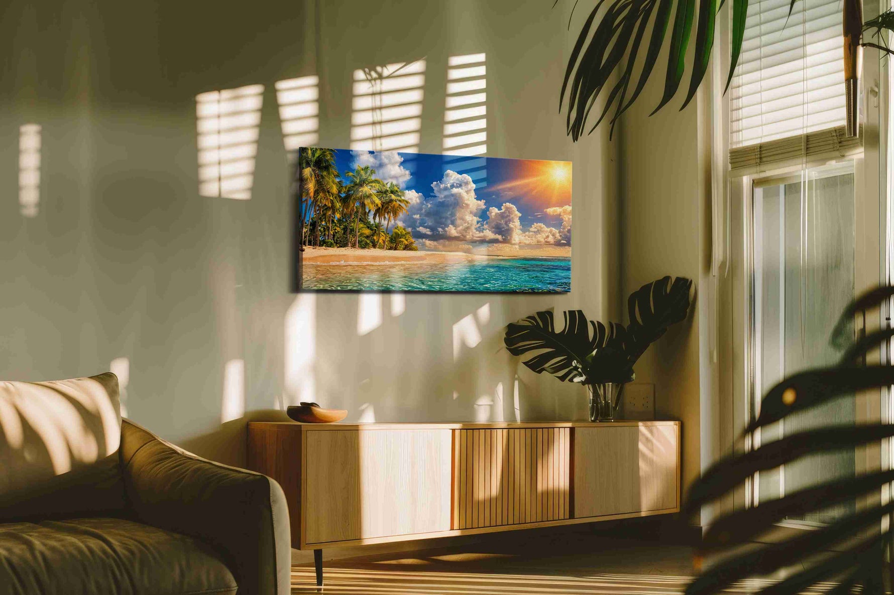 Radiant Tropical Paradise summer canvas print in a hung canvas mockup
