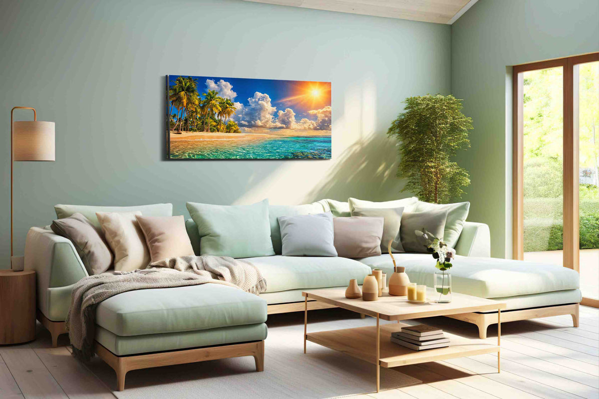 Radiant Tropical Paradise summer canvas print, hanging on wall