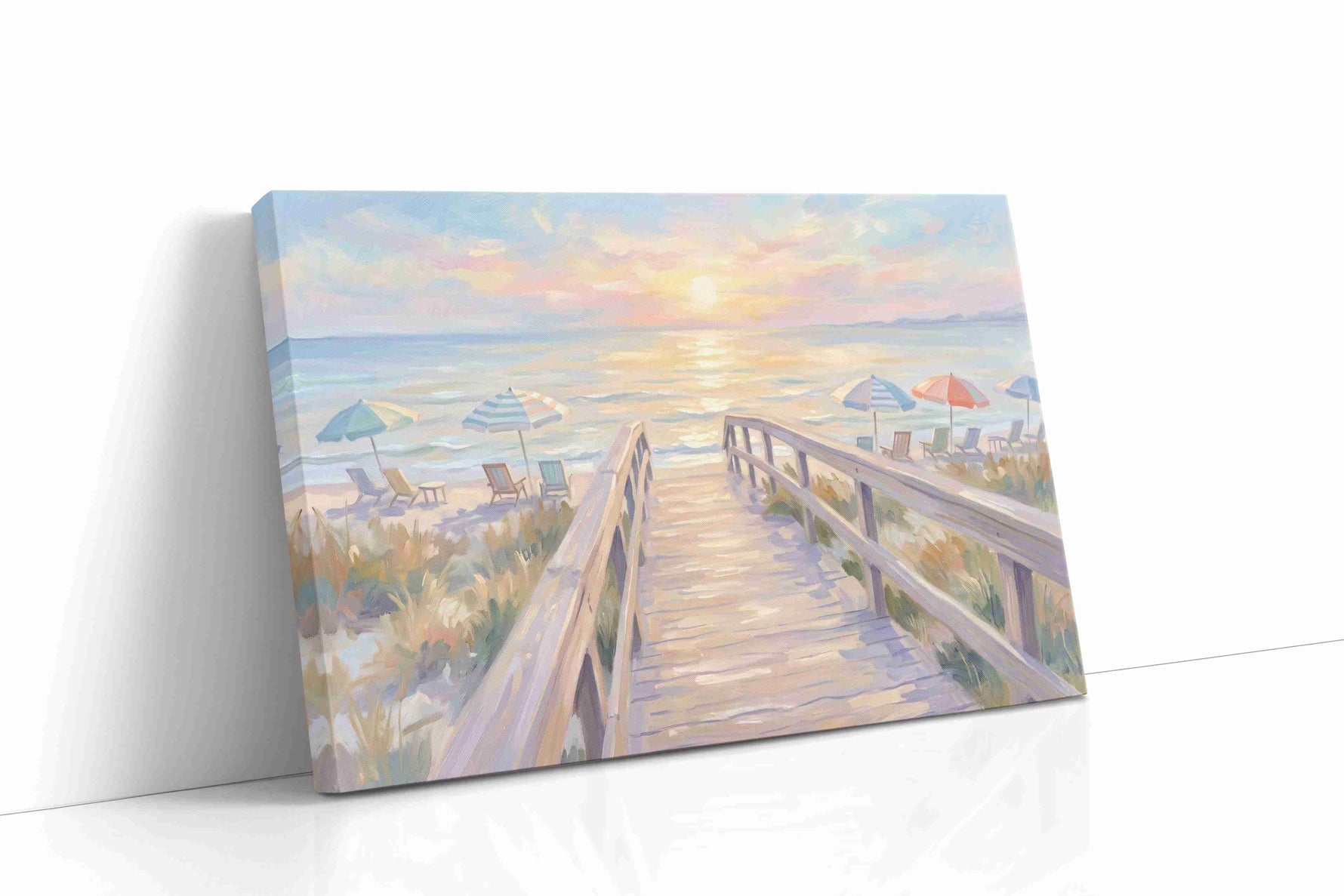 Sunlit Serenity Stroll beach canvas print, gallery-wrapped, ready to hang