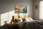 Sunlit Surf Symphony beach canvas print, displayed in a bedroom