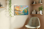 Sunlit Surf Symphony beach canvas print in a living room scene