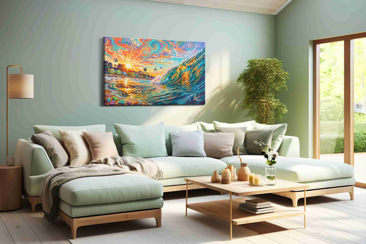 Sunlit Surf Symphony - Beach Wall Art, Coastal Canvas Print, Tropical Decor