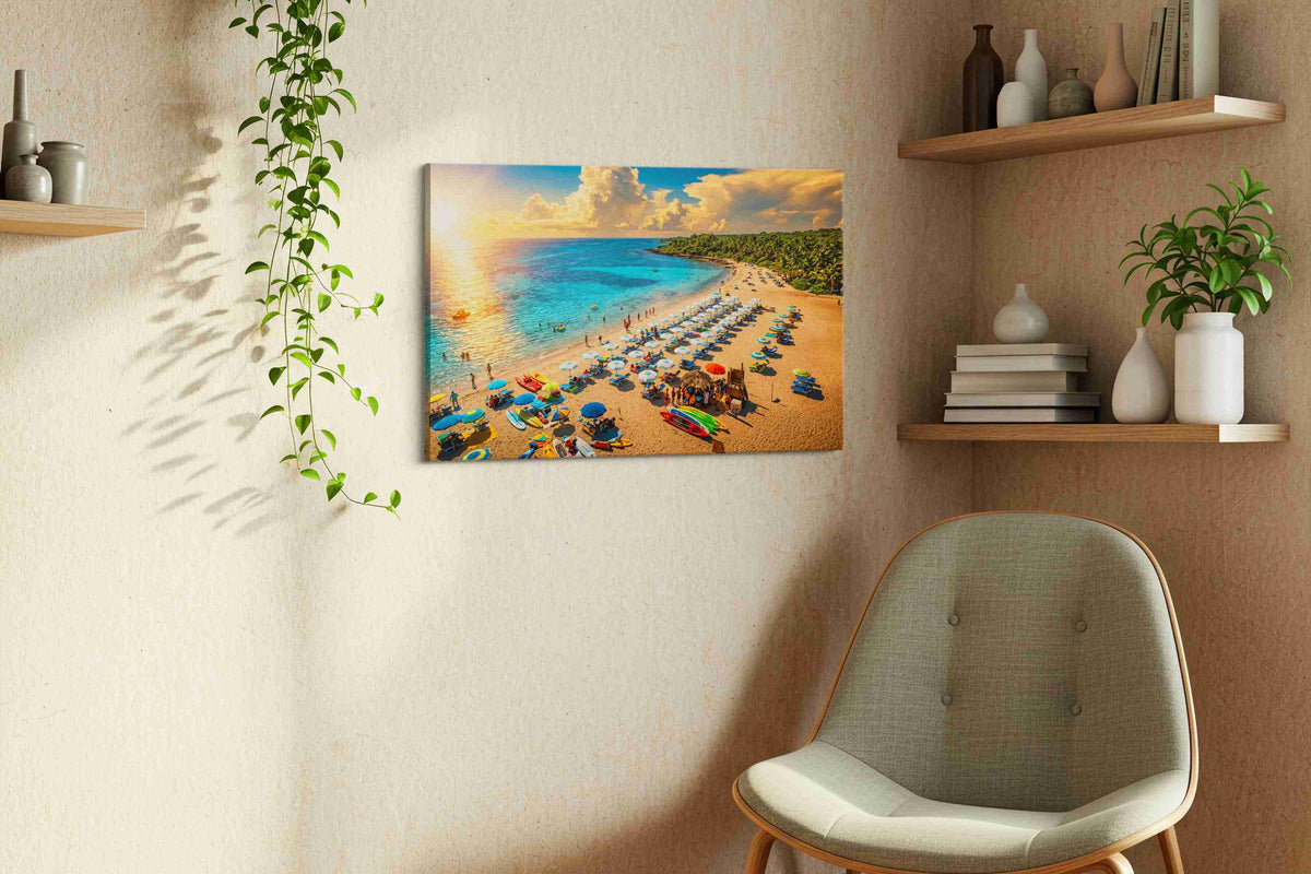 Sunset Paradise Beach Bliss summer canvas print, hanging on wall — view 3