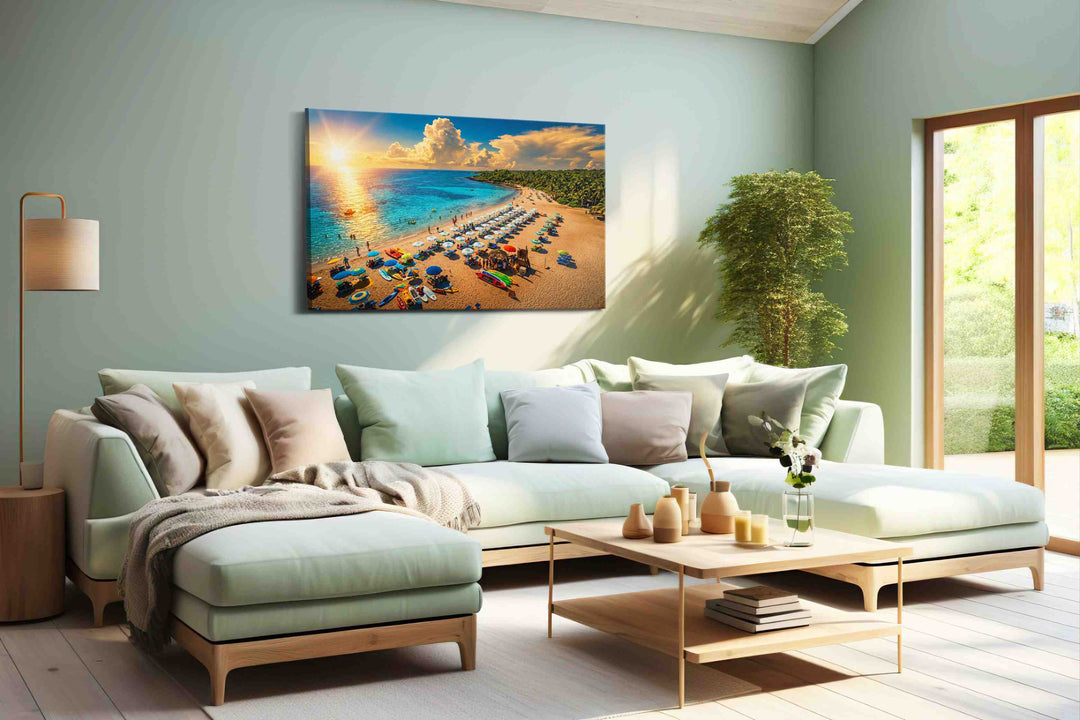 Sunset Paradise Beach Bliss - Summer, Summer Wall Art, Seasonal Canvas Print, Bright Decor