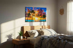 Sunset Serenity summer canvas print, displayed in a bedroom