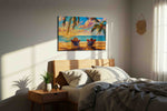 Sunset Serenity Escape summer canvas print, displayed in a bedroom