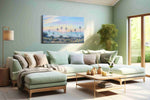 Sunset Serenity by the Sea beach canvas print shown in a wall scene