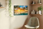 Sunset Silhouettes summer canvas print, displayed in a living room