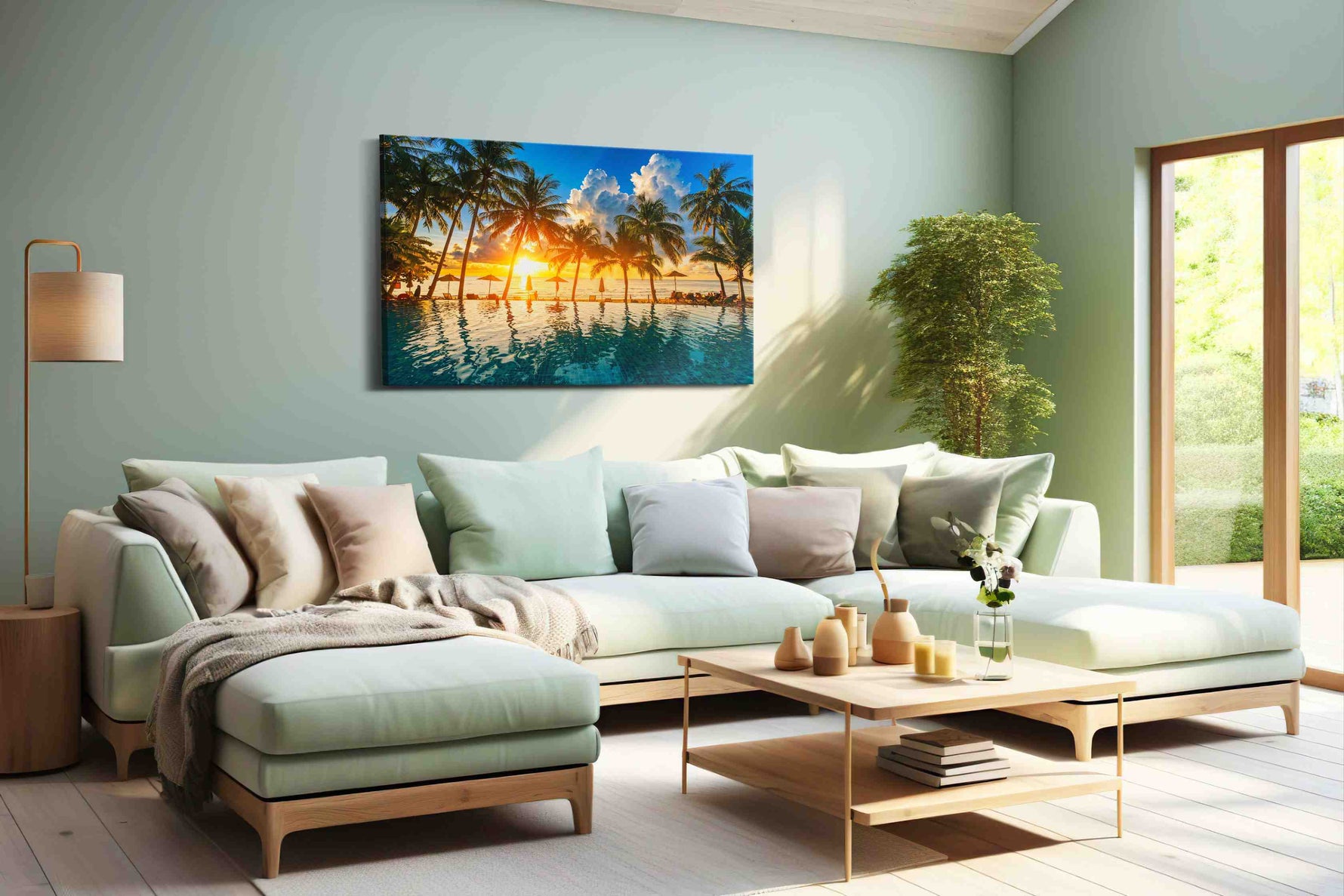 Sunset Silhouettes summer canvas print, hanging on wall