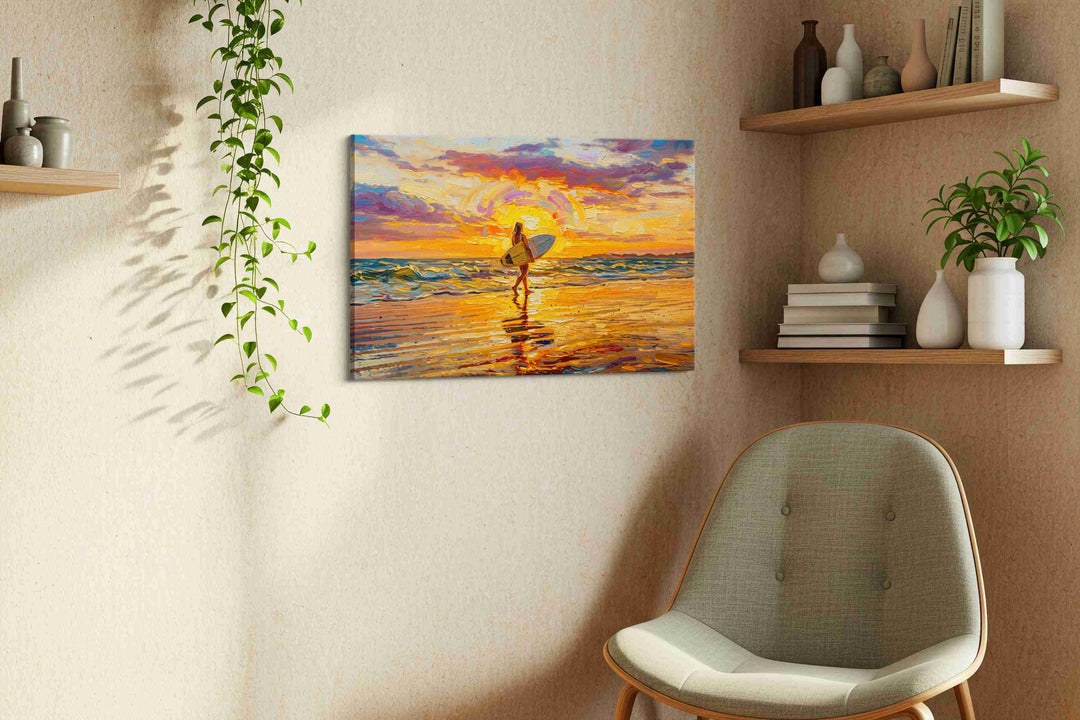 Sunset Surf Symphony - Summer, Summer Wall Art, Seasonal Canvas Print, Bright Decor