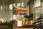 Sunset Surf Symphony summer canvas print, on wall, lifestyle preview