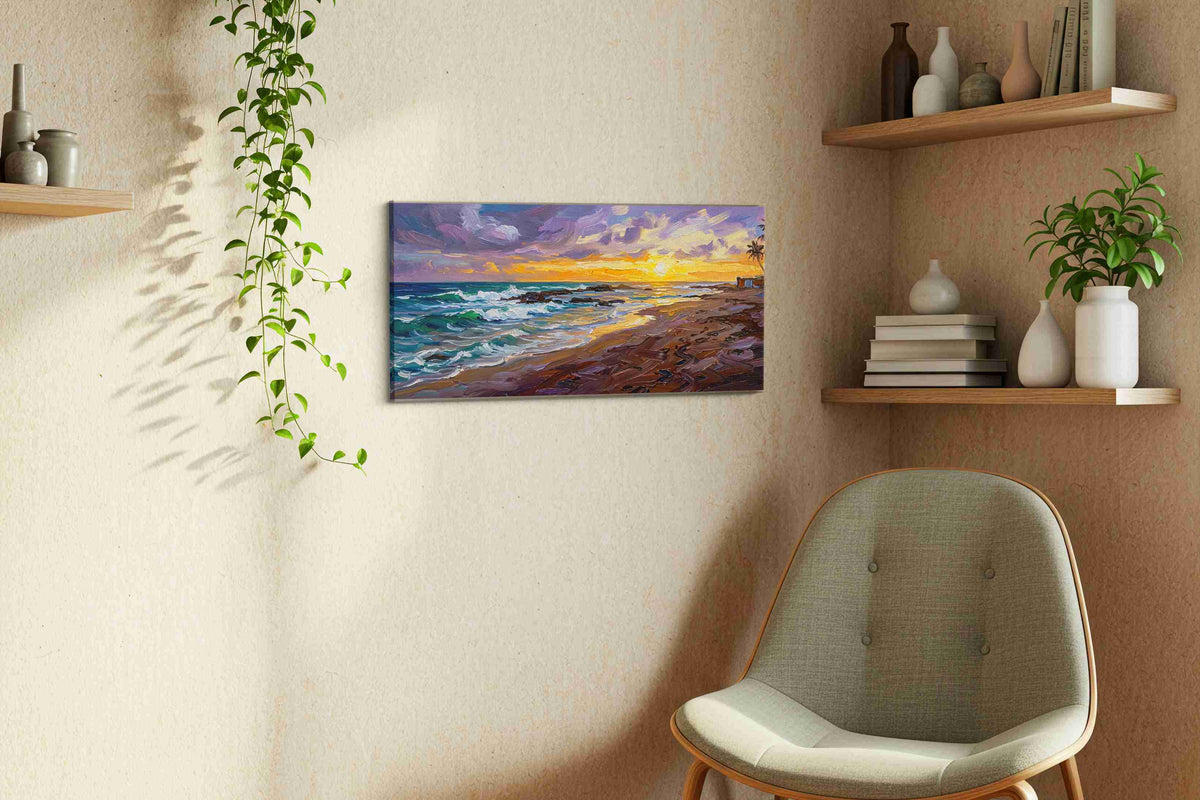 Sunset Symphony on the Shore ocean canvas print, hanging on wall — view 3