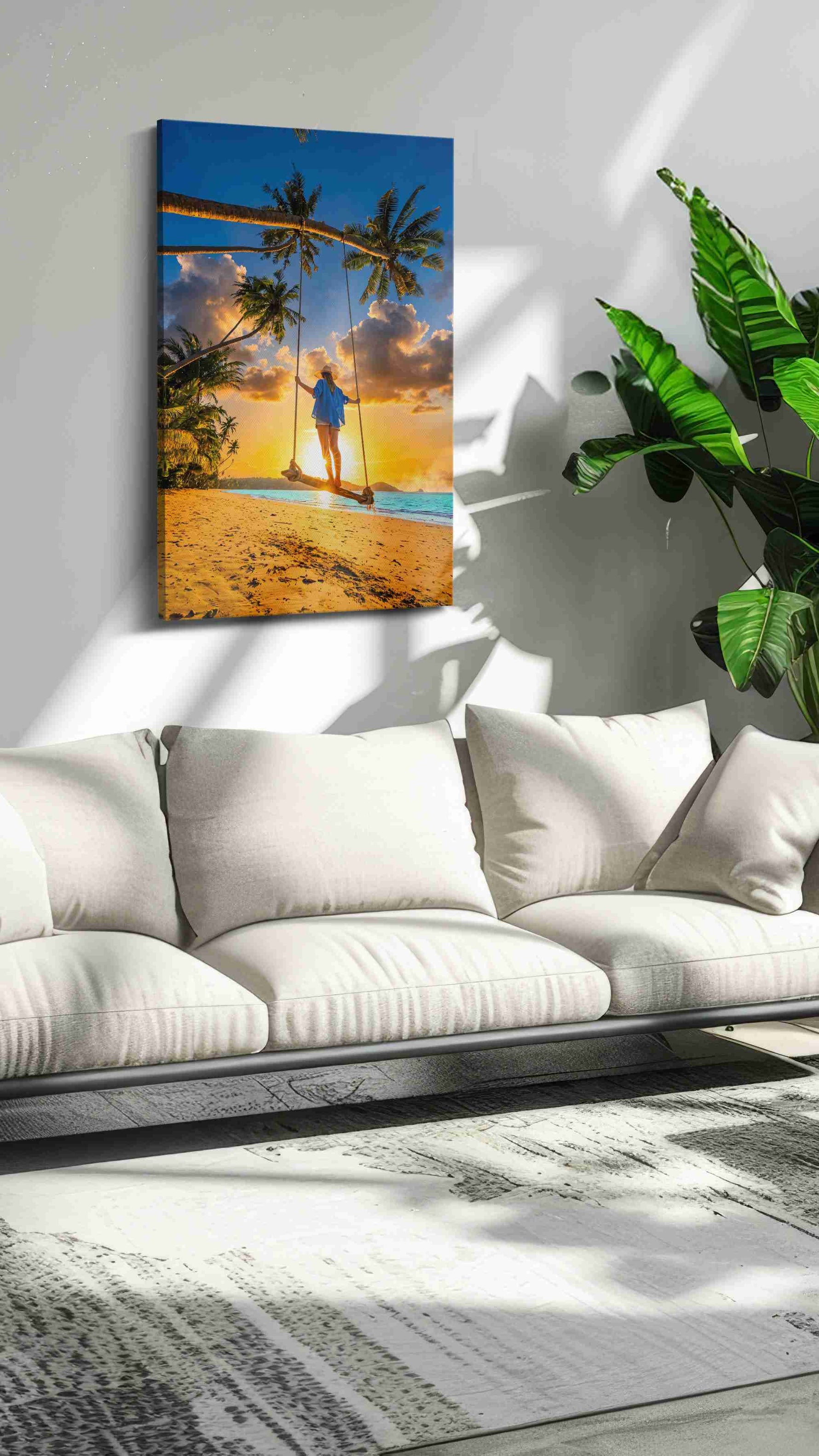 Swing into Sunset Serenity summer canvas print, on wall, lifestyle preview