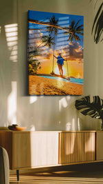 Swing into Sunset Serenity summer canvas print in a hung canvas mockup