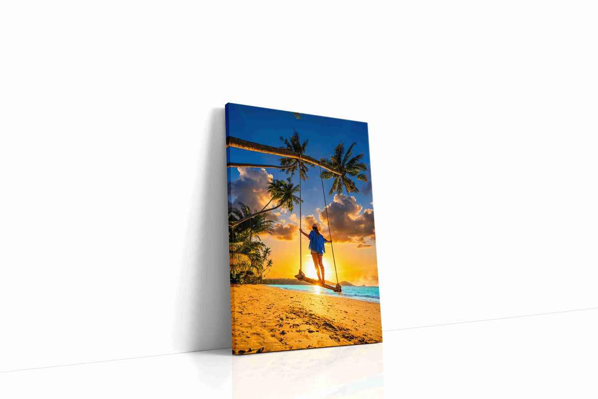 Swing into Sunset Serenity summer canvas print, gallery-wrapped, ready to hang